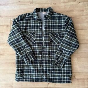 SideOut Men’s Green Blue Plaid Sherpa Lined Flannel Jacket Shirt Size Large